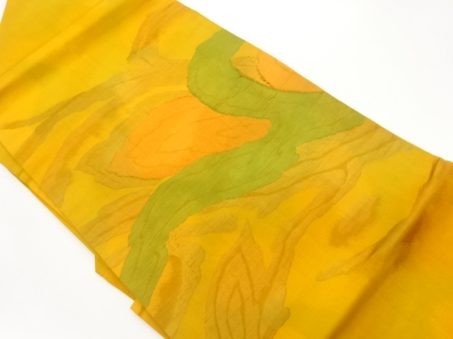 ふくれ織抽象草模様織出し名古屋帯